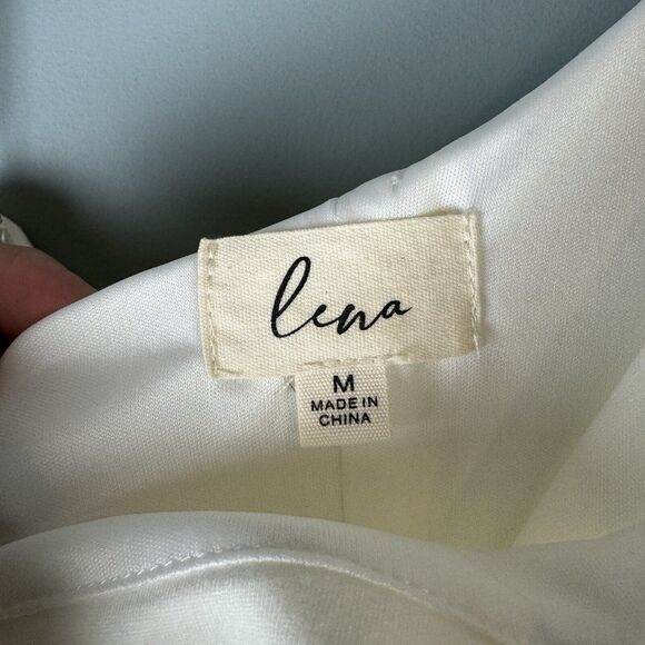 Lena Women's Size Medium White One Shoulder Assymetrical Ruffle Hem Dress - Picture 2 of 12